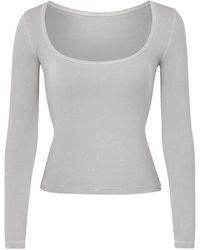 Skims Cotton Off- Waffle Long Sleeve T-shirt in Bone (White) | Lyst