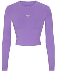 Skims - Embroidered Long Sleeve Cropped T-shirt - Lyst