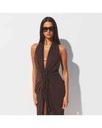 Skims Soft Lounge Deep Plunge Halter Maxi Dress in Black | Lyst
