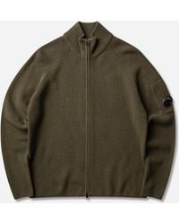 C.P. Company - Men S Waffle Knit Cotton Zip Lens Cardigan Ivy - Lyst