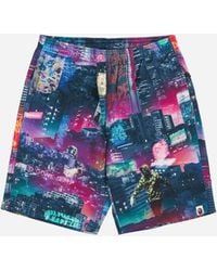 A Bathing Ape - Men S Neon Tokyo Track Shorts Multicolor - Lyst