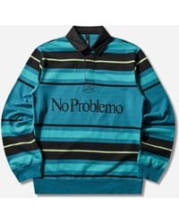 No Problemo - Striped Longsleeve Rugby Shirt Aqua - Lyst