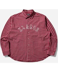 X-Large - Men S Patch Logo Plaid Shirt Burgundy - Lyst
