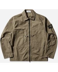 Stone Island - Men S Mercerised Organic Cotton Ripstop Zip Overshirt Military - Lyst