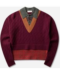 Dries Van Noten - S Layered Wool Sweater Bordeaux - Lyst