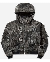 THUG CLUB - Men S Hard-washed Damaged Denim Hooded Zip-up Jacket - Lyst