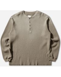 ROA - Men S Bee Sun Faded Organic Waffle Serafino Long Sleeve Top Grey / - Lyst