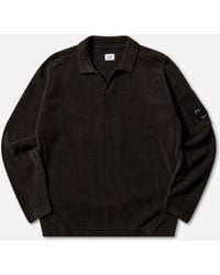 C.P. Company - S Chenille Cotton Polo Lens Sweater - Lyst