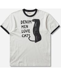 Kapital - Men S 20/-jersey Ringer T-shirt (denim Men Love Cats Scratch) - Lyst