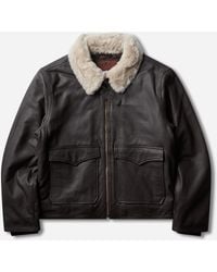 Wrangler - S Bell Regular Leather Aviator Jacket Chocolate Torte - Lyst