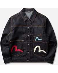 Evisu - S Seagull Print And Multi-Pocket Denim Jacket Raw - Lyst