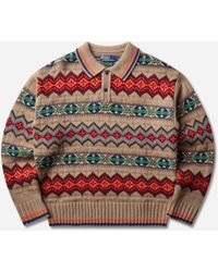 Polo Ralph Lauren - S Fair Isle Wool-Blend Polo-Collar Sweater Tan - Lyst