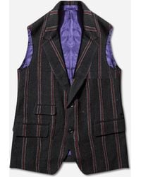 Needles - Men S Striped Tweed Sleeveless Jacket Charcoal / Red - Lyst