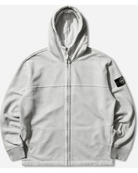 Stone Island - Men S Organic Cotton Fleece Reflective Garment Lamination Zip Hoodie Sky - Lyst