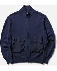 C.P. Company - Men S Zip Lens Knit Sweater Oceana - Lyst