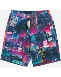 A Bathing Ape - Men S Neon Tokyo Track Shorts Multicolor - Lyst