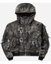 THUG CLUB - Men S Hard-washed Damaged Denim Hooded Zip-up Jacket - Lyst