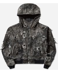 THUG CLUB - Men S Hard-washed Damaged Denim Hooded Zip-up Jacket - Lyst
