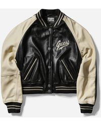 Guess - Leather Varsity Jacket Jet - Lyst