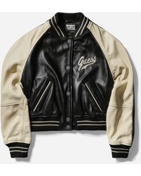 Guess - Leather Varsity Jacket Jet - Lyst