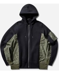 Sacai - S Sponge Sweat X Nylon Twill Zip Hoodie Khaki - Lyst