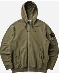 Stone Island - Men S Organic Cotton Fleece Zip Hoodie Military - Lyst