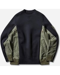 Sacai - S Sponge Sweat X Nylon Twill Pullover Khaki - Lyst