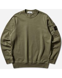 Stone Island - Men S Cotton Fleece Pocket Crewneck Sweatshirt Military - Lyst