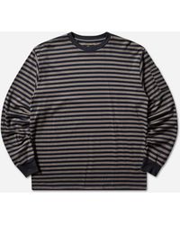Needles - Men S Stripe Crewneck Longsleeve T-shirt Navy / Mocha - Lyst