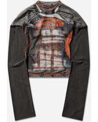 OTTOLINGER - Women S Mesh Hybrid Longsleeve Top Racing Plaid - Lyst