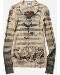 Jean Paul Gaultier - Women S "tattoo Marinière" Longsleeve Top Ecru - Lyst
