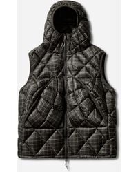 ROA - Men S Nuna 600 Fill Power Printed Check Hooded Down Vest Anthracite - Lyst
