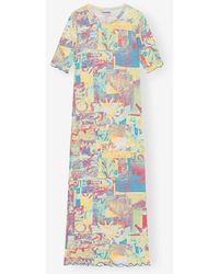 Ganni - Printed Rib Jersey Maxi Dress - Lyst