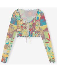 Ganni - Printed Rib Jersey Cropped Blouse - Lyst