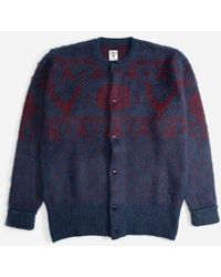 South2 West8 Loose Fit Crew Neck Cardigan - Blue