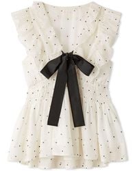 SNIDEL - Sheer Peplum Ribbon Blouse - Lyst