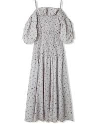 SNIDEL - Off-Shoulder Smocked Puff Sleeve Maxi Dress - Lyst