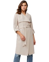 SOIA & KYO Ornella Knee-length Coat With Cascade Draped Collar In Pearl - Natural