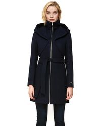 SOIA & KYO Arya Novelty Wool Coat With Dramatic Hood In Indigo - Blue