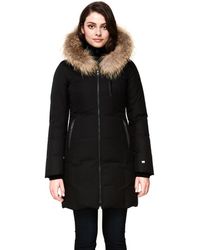 SOIA & KYO Christy Fur - Trim Brushed Down Coat - Black