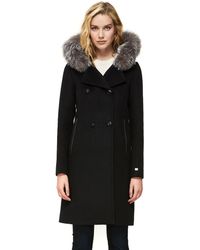 SOIA & KYO Pauline Straight-fit Classic Wool Coat With Removable Fur In Black