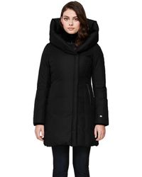 SOIA & KYO Camelia Slim-fit Brushed Down Coat With Leather Trims In Black