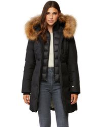 SOIA & KYO Christy Fur Trim Brushed Down Coat - Black