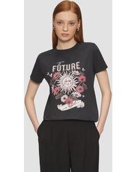QS - Baumwollshirt mit Frontprint in gewaschener Optik - Lyst