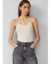 QS - Spaghettiträgertop mit Spitzendetail - Lyst