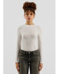 QS - Schmales Rippshirt mit Glitzersteinen All-over - Lyst