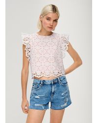 QS - Bluse aus Broderie Anglaise - Lyst