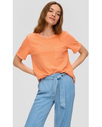 S.oliver - Meliertes T-Shirt mit fixiertem Ärmel-Umschlag und Brusttasche - Lyst