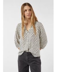 Comma, - Gemusterte Chiffon-Bluse Mit 3/4-Ärmeln Und Raffung - Lyst