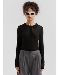 QS - Leicht transparenter Pullover mit Knopfleiste und Polokragen - Lyst